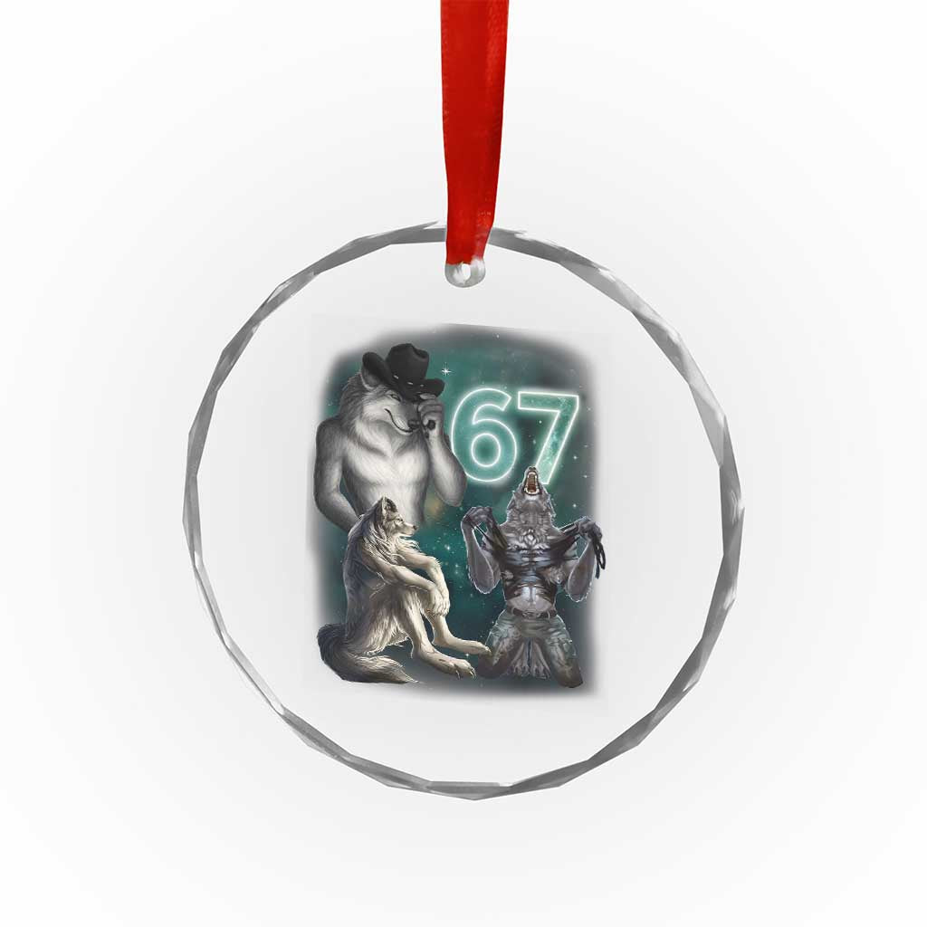 Funny 67 Alpha Wolf Crystal Glass Ornament Cringe Werewolf Howling Six Seven Meme - Wonder Print Shop