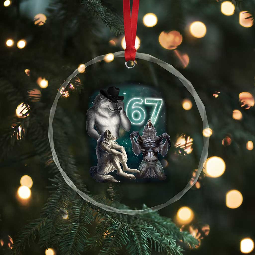 Funny 67 Alpha Wolf Crystal Glass Ornament Cringe Werewolf Howling Six Seven Meme - Wonder Print Shop