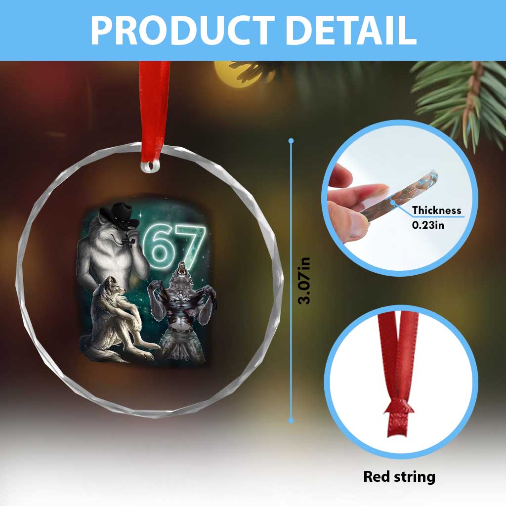 Funny 67 Alpha Wolf Crystal Glass Ornament Cringe Werewolf Howling Six Seven Meme - Wonder Print Shop