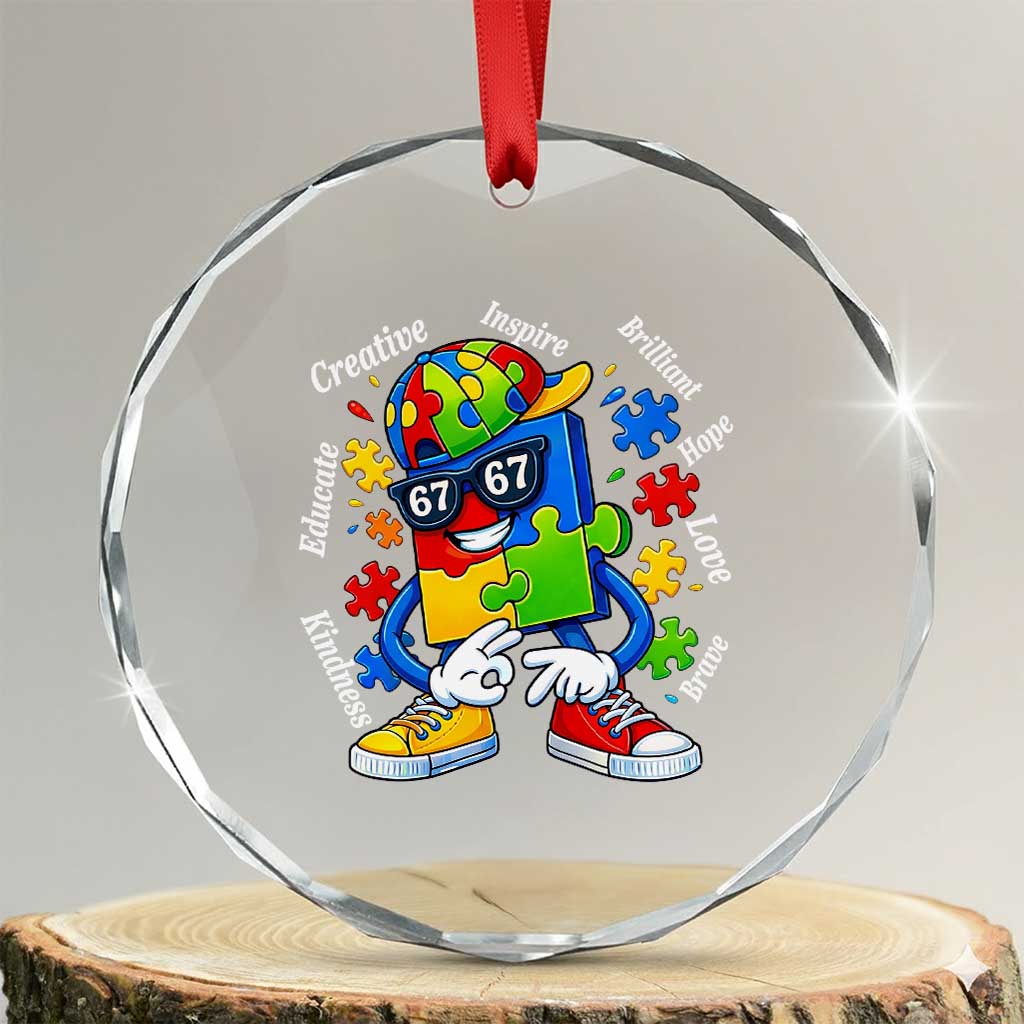 Funny 67 Autism Awareness Crystal Glass Ornament Six Seven Puzzle Meme Creative Brilliant Hope Love Kindness