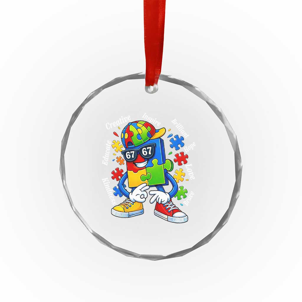Funny 67 Autism Awareness Crystal Glass Ornament Six Seven Puzzle Meme Creative Brilliant Hope Love Kindness