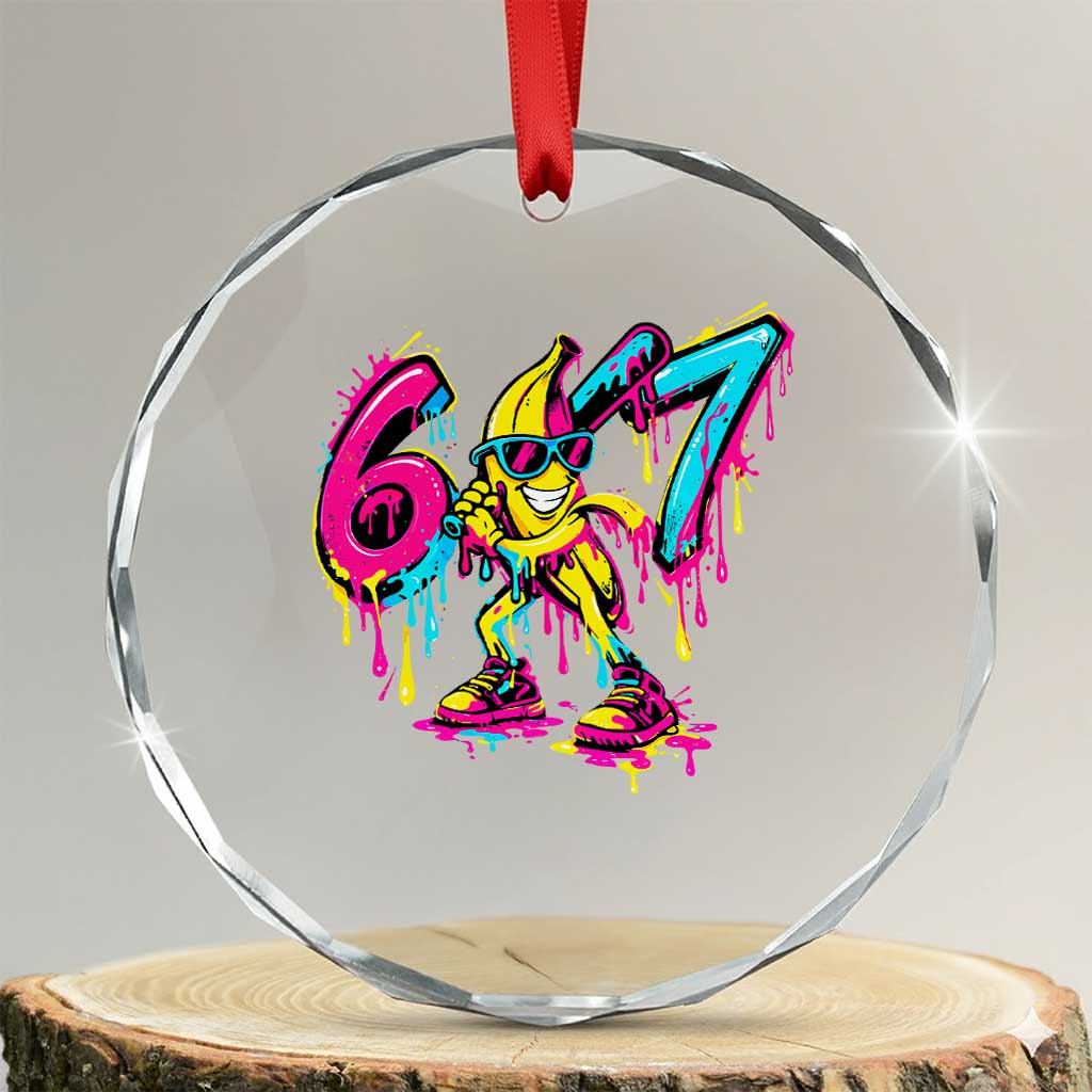 Funny 67 Banana Baseball Drip Ice Cream Six Seven Meme Crystal Glass Ornament