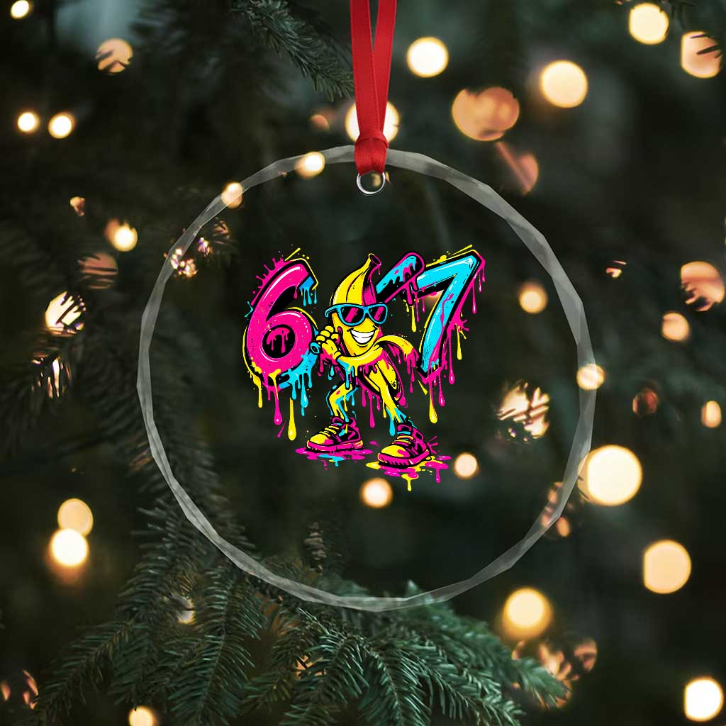 Funny 67 Banana Baseball Drip Ice Cream Six Seven Meme Crystal Glass Ornament