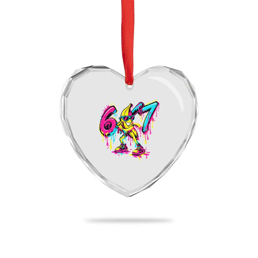 Funny 67 Banana Baseball Drip Ice Cream Six Seven Meme Heart Crystal Glass Ornament