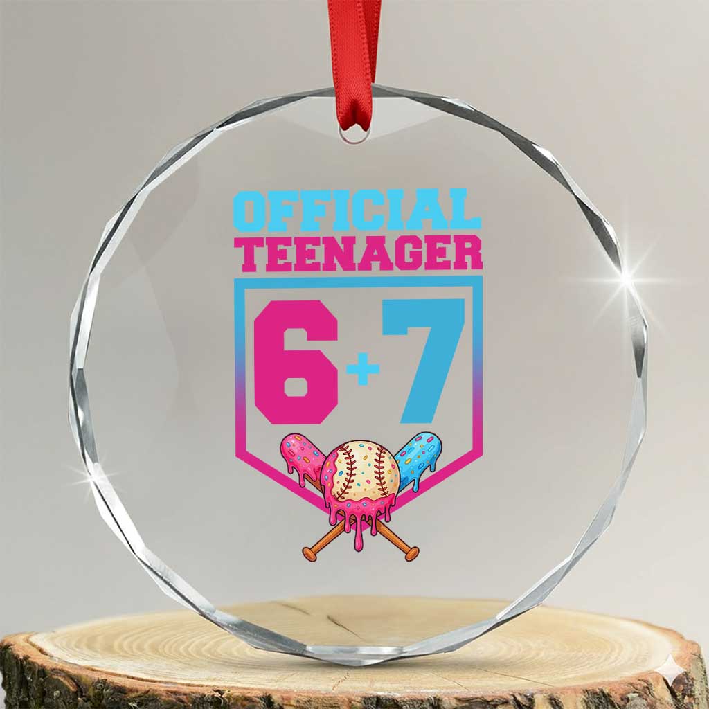 Funny 67 Baseball 13th Birthday Crystal Glass Ornament Ice Cream Drip 13th Bday Official Teenager