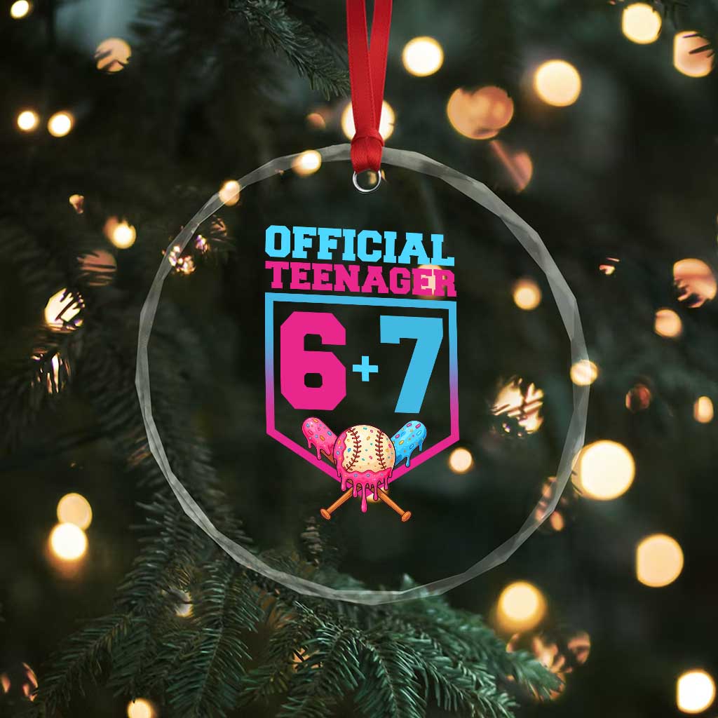 Funny 67 Baseball 13th Birthday Crystal Glass Ornament Ice Cream Drip 13th Bday Official Teenager