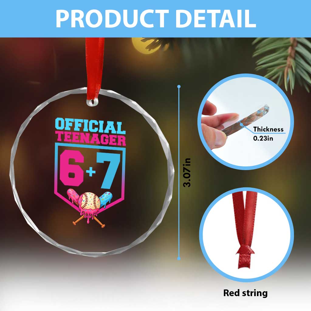 Funny 67 Baseball 13th Birthday Crystal Glass Ornament Ice Cream Drip 13th Bday Official Teenager