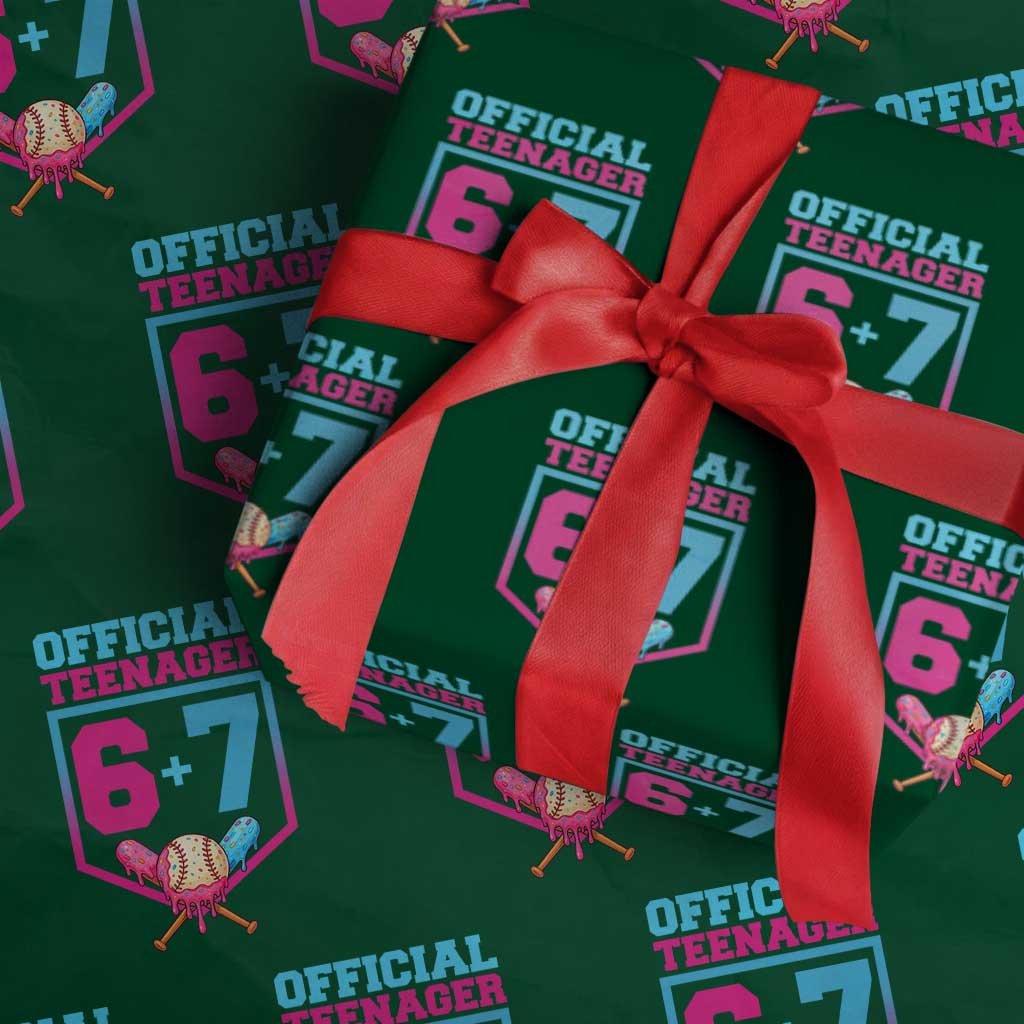 Funny 67 Baseball 13th Birthday Wrapping Paper Roll Ice Cream Drip 13th Bday Official Teenager