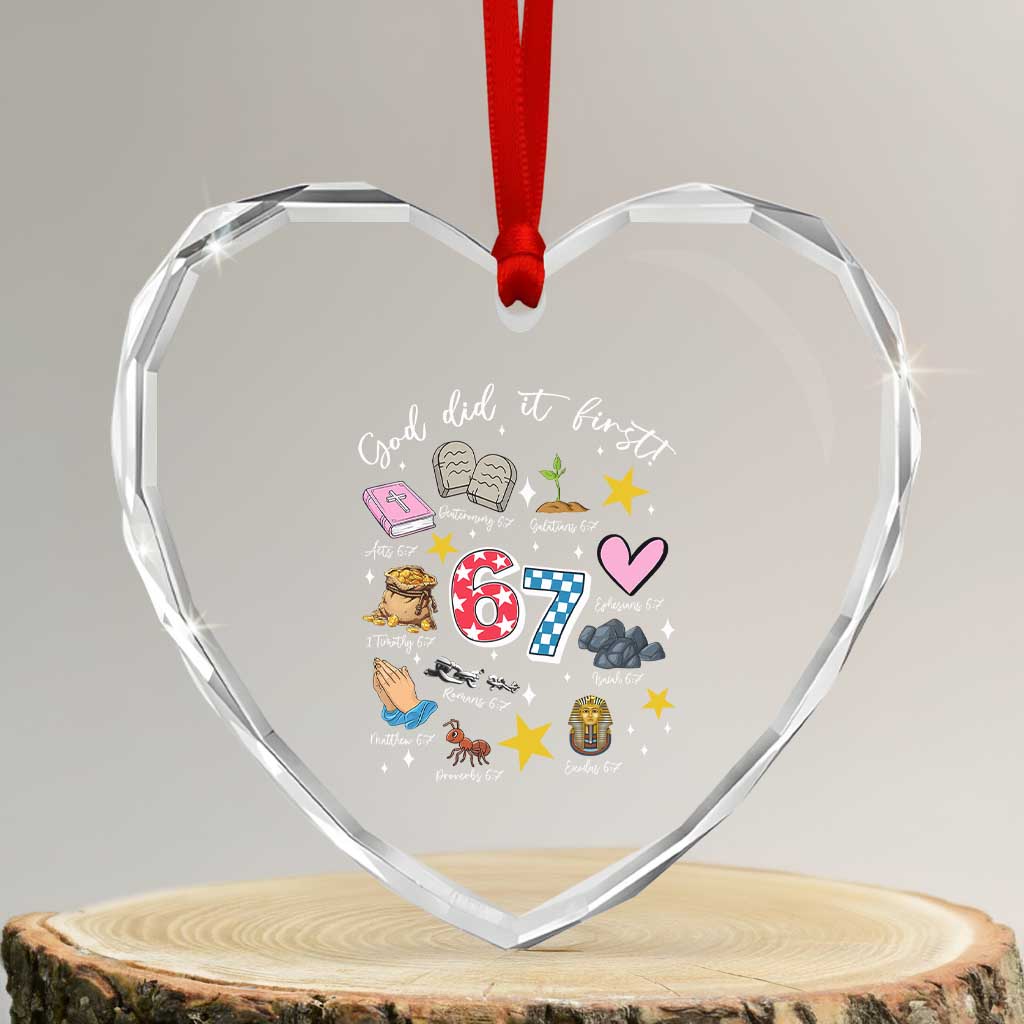 Funny 67 Christian Heart Crystal Glass Ornament God Did It First Six Seven Meme Bible Verses - Wonder Print Shop