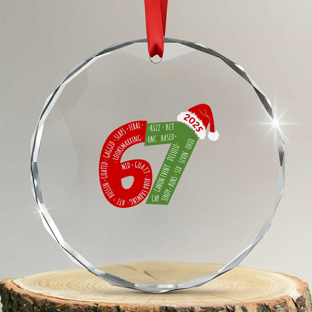 Funny 67 Christmas Crystal Glass Ornament Rizz Aura Farming Bussin Six Seven Meme Gen Alpha - Wonder Print Shop