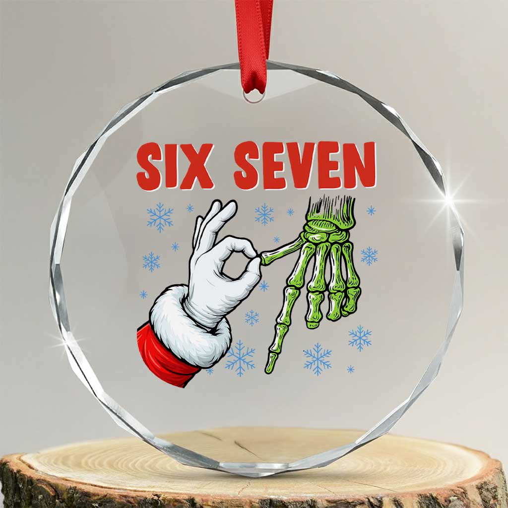 Funny 67 Christmas Crystal Glass Ornament Six Seven Meme Santa Skeleton Hands Gesture Gen Alpha - Wonder Print Shop
