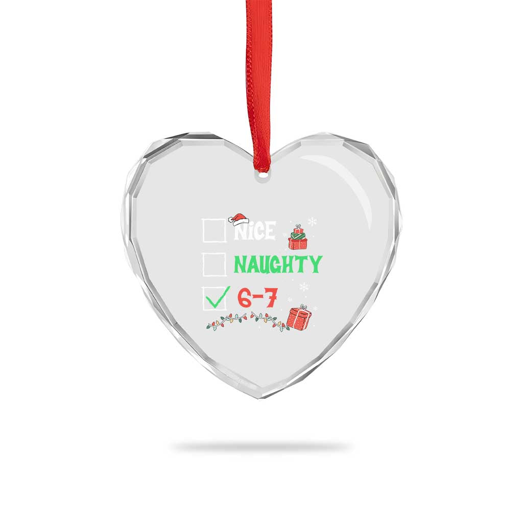 Funny 67 Christmas Heart Crystal Glass Ornament Nice Naughty 67 Xmas Checklist - Wonder Print Shop