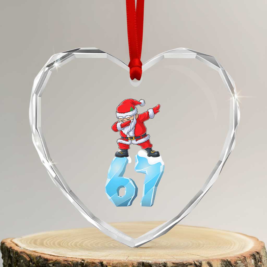 Funny 67 Christmas Heart Crystal Glass Ornament Six Seven Dabbing Santa Meme Gen Alpha Slang - Wonder Print Shop