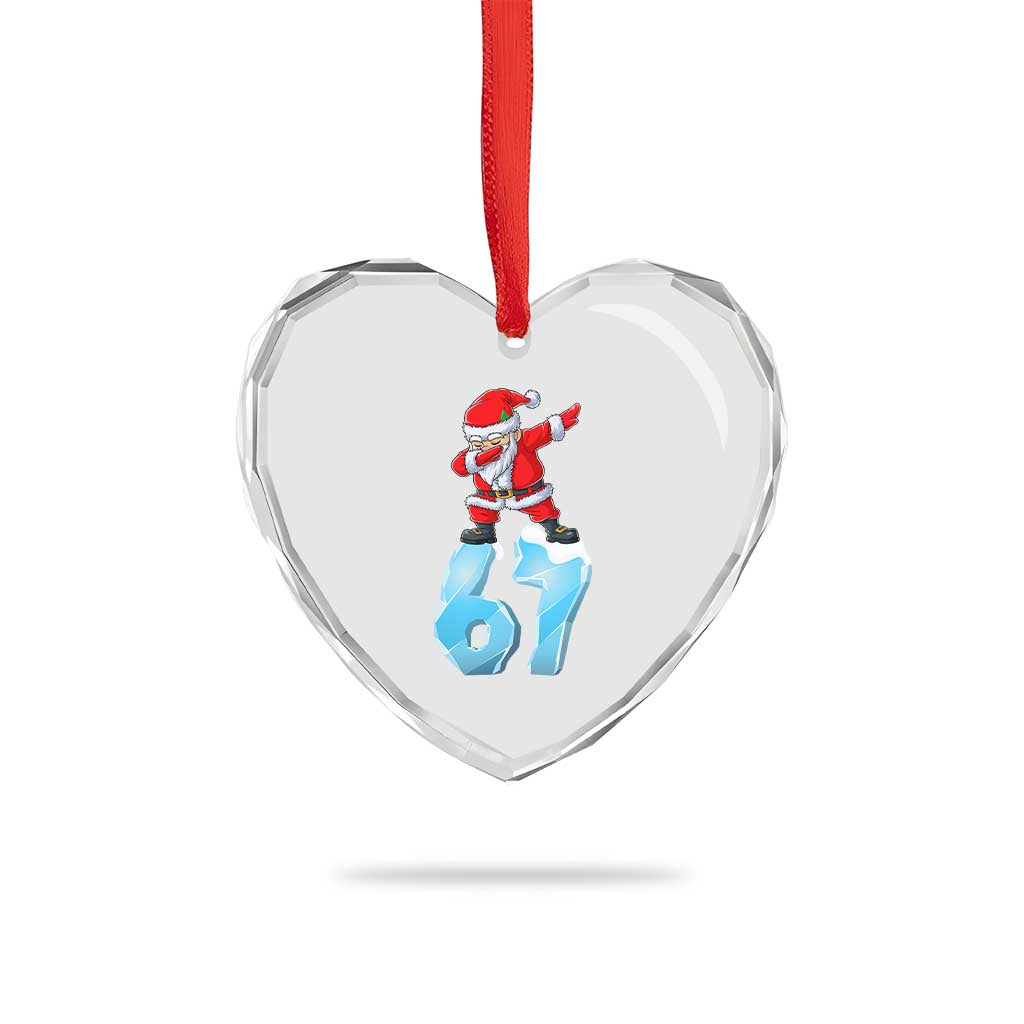 Funny 67 Christmas Heart Crystal Glass Ornament Six Seven Dabbing Santa Meme Gen Alpha Slang - Wonder Print Shop