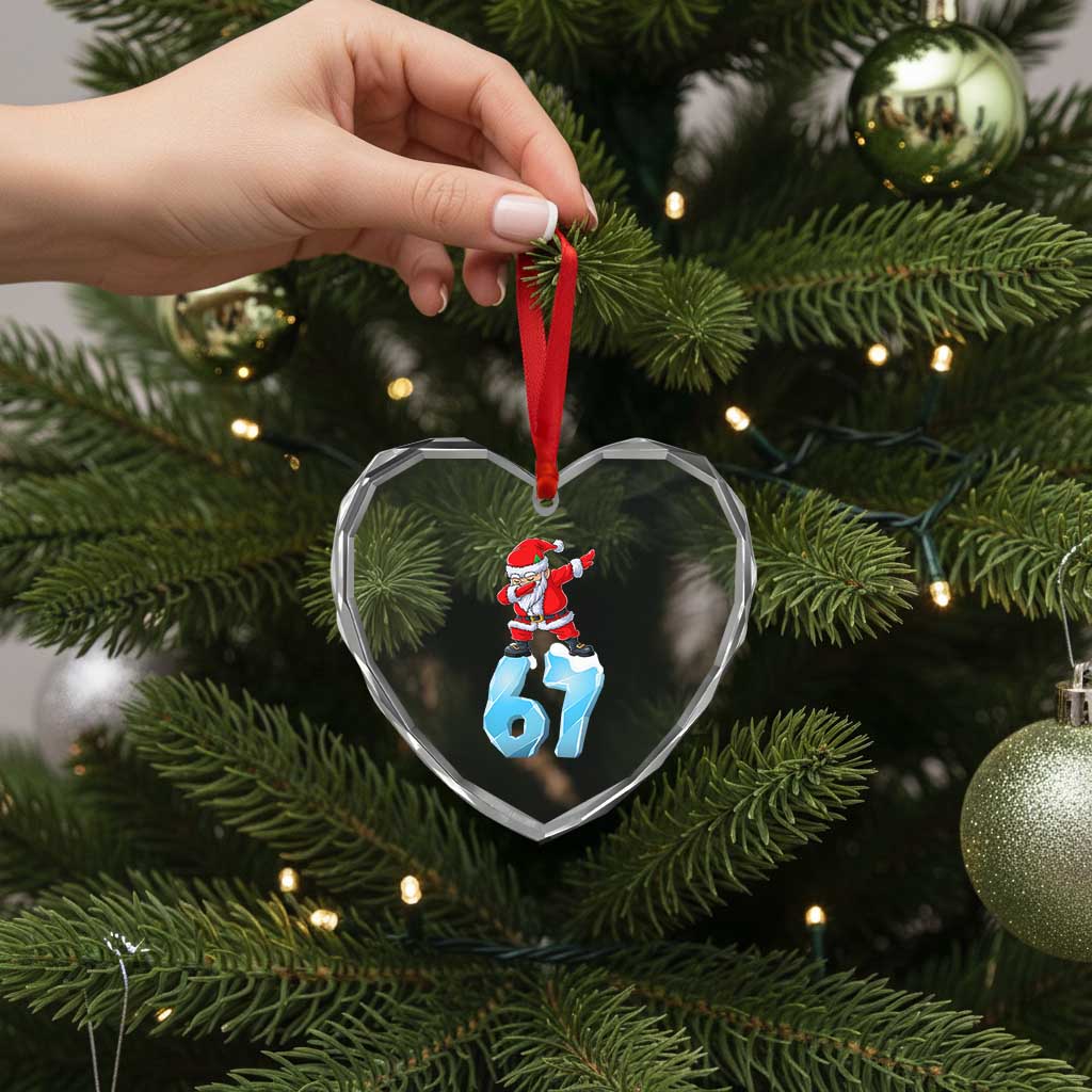 Funny 67 Christmas Heart Crystal Glass Ornament Six Seven Dabbing Santa Meme Gen Alpha Slang - Wonder Print Shop