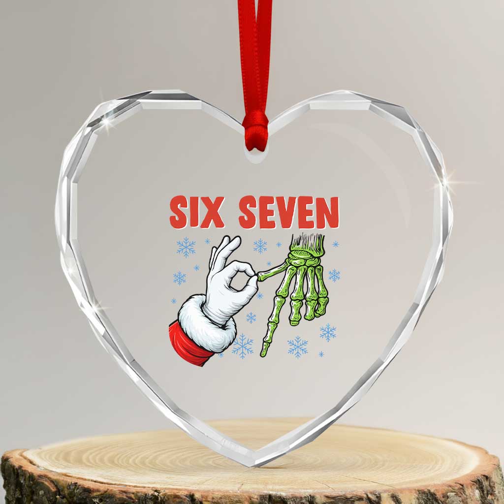 Funny 67 Christmas Heart Crystal Glass Ornament Six Seven Meme Santa Skeleton Hands Gesture Gen Alpha - Wonder Print Shop