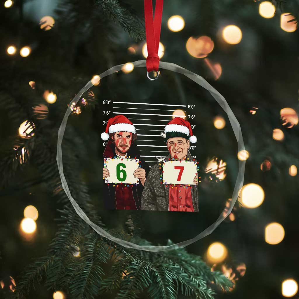 Funny 67 Christmas Movie Crystal Glass Ornament Six Seven Wet Bandits Home Xmas Alone - Wonder Print Shop