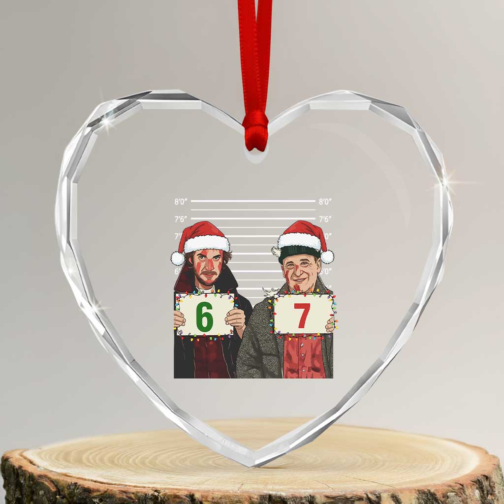 Funny 67 Christmas Movie Heart Crystal Glass Ornament Six Seven Wet Bandits Home Xmas Alone - Wonder Print Shop