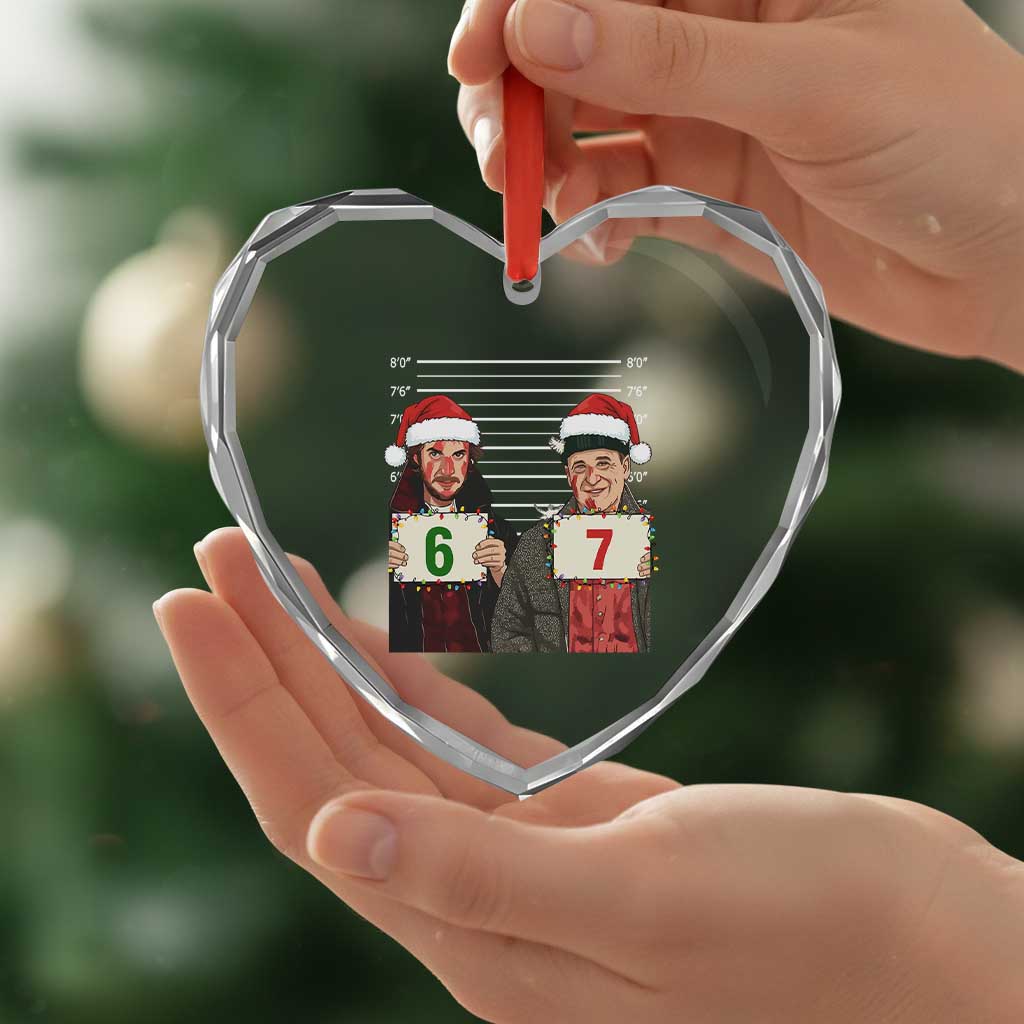 Funny 67 Christmas Movie Heart Crystal Glass Ornament Six Seven Wet Bandits Home Xmas Alone - Wonder Print Shop