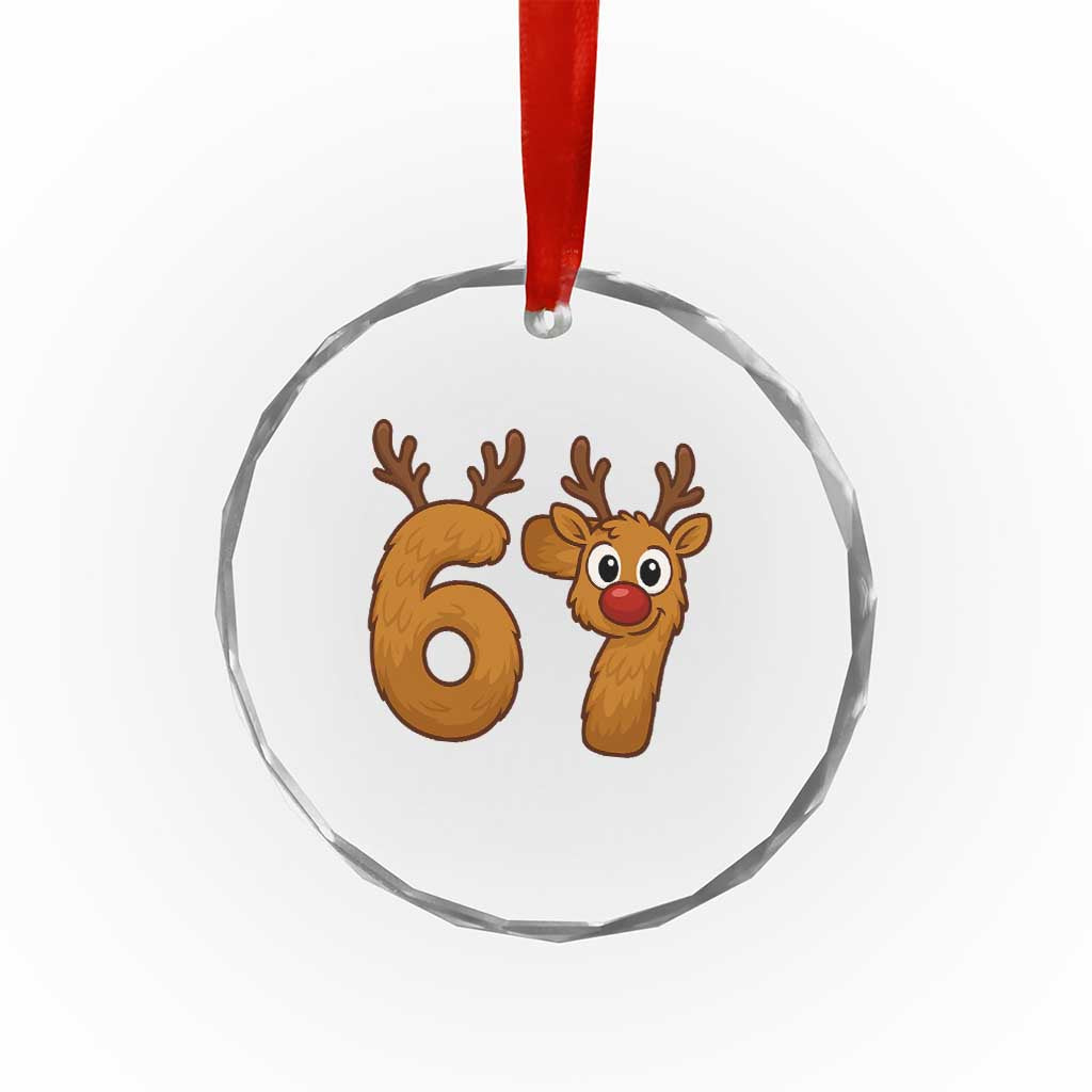 Funny 67 Christmas Reindeer Crystal Glass Ornament Six Seven Meme Xmas Holiday - Wonder Print Shop