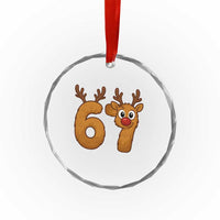 Funny 67 Christmas Reindeer Crystal Glass Ornament Six Seven Meme Xmas Holiday - Wonder Print Shop