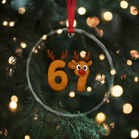 Funny 67 Christmas Reindeer Crystal Glass Ornament Six Seven Meme Xmas Holiday - Wonder Print Shop