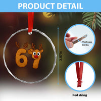 Funny 67 Christmas Reindeer Crystal Glass Ornament Six Seven Meme Xmas Holiday - Wonder Print Shop