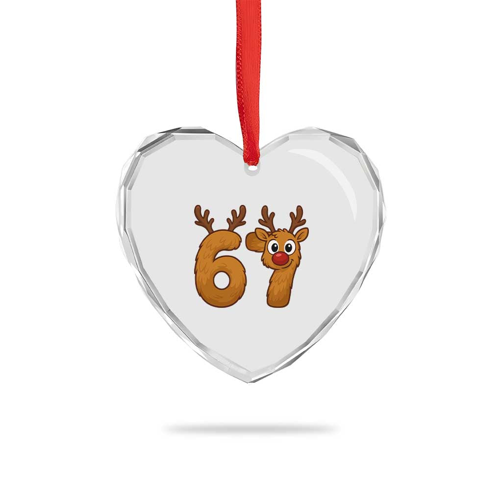 Funny 67 Christmas Reindeer Heart Crystal Glass Ornament Six Seven Meme Xmas Holiday - Wonder Print Shop