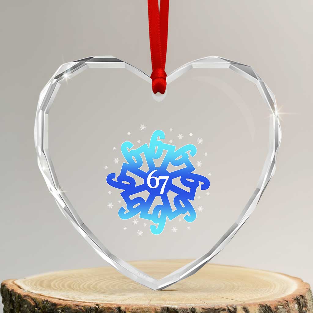 Funny 67 Christmas Snowflake Heart Crystal Glass Ornament Six Seven Meme Xmas - Wonder Print Shop