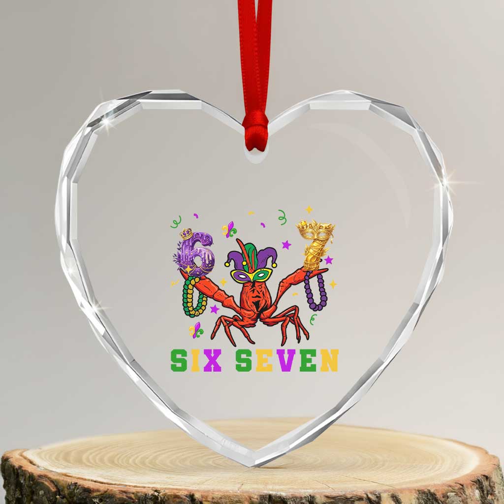 Funny 67 Crawfish Mardi Gras Heart Crystal Glass Ornament Six Seven Meme