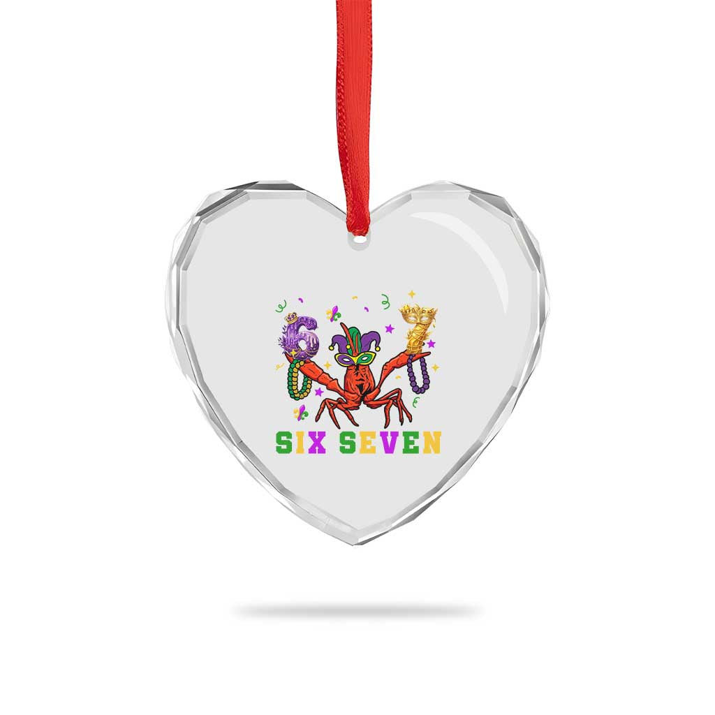 Funny 67 Crawfish Mardi Gras Heart Crystal Glass Ornament Six Seven Meme