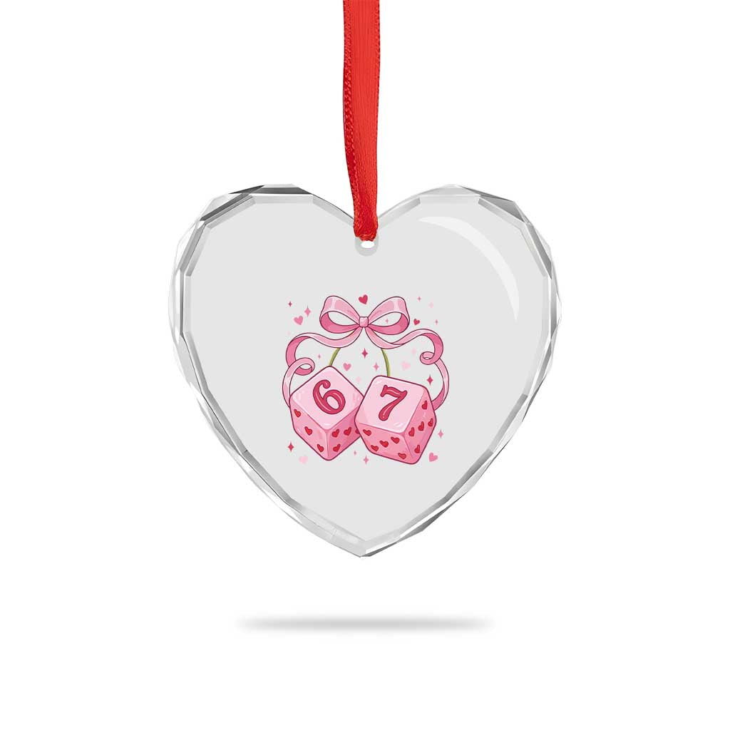 Funny 67 Dice Valentines Day Six Seven Meme Coquette Heart Crystal Glass Ornament