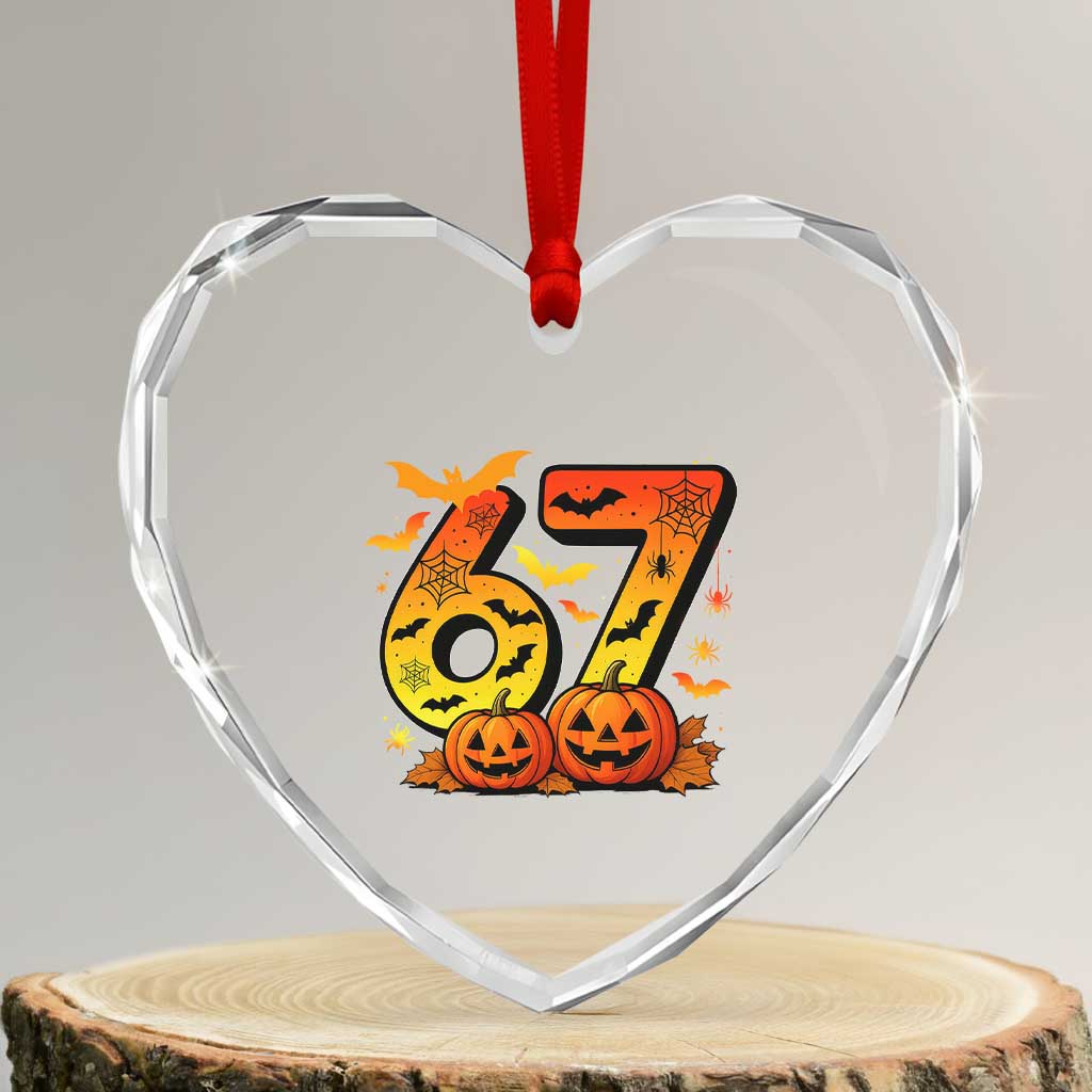 Funny 67 Halloween Heart Crystal Glass Ornament Spooky Six Seven Meme Gen Alpha Slang - Wonder Print Shop