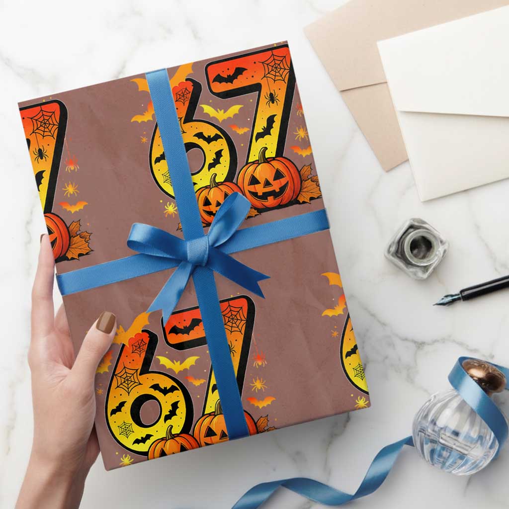 Funny 67 Halloween Wrapping Paper Roll Spooky Six Seven Meme Gen Alpha Slang - Wonder Print Shop