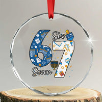 Funny 67 Hanukkah Crystal Glass Ornament Chanukah Menorah Dreidel Six Seven Meme - Wonder Print Shop