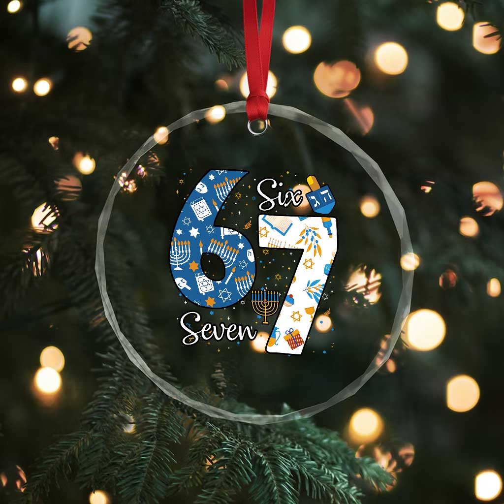 Funny 67 Hanukkah Crystal Glass Ornament Chanukah Menorah Dreidel Six Seven Meme - Wonder Print Shop