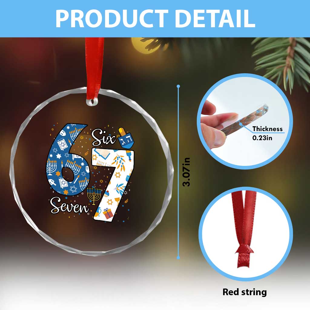 Funny 67 Hanukkah Crystal Glass Ornament Chanukah Menorah Dreidel Six Seven Meme - Wonder Print Shop