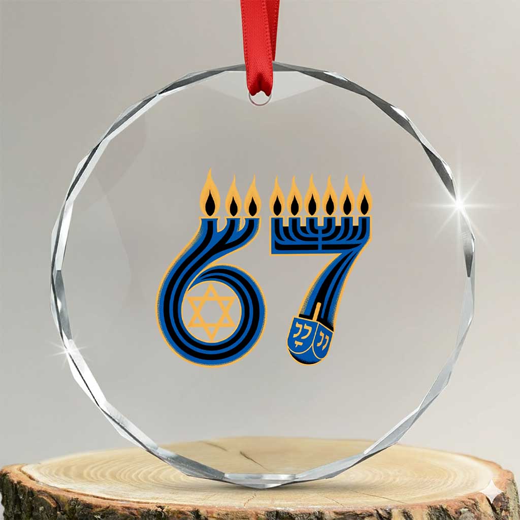 Funny 67 Hanukkah Crystal Glass Ornament Chanukah Menorah Dreidel Star Of David Six Seven Meme - Wonder Print Shop