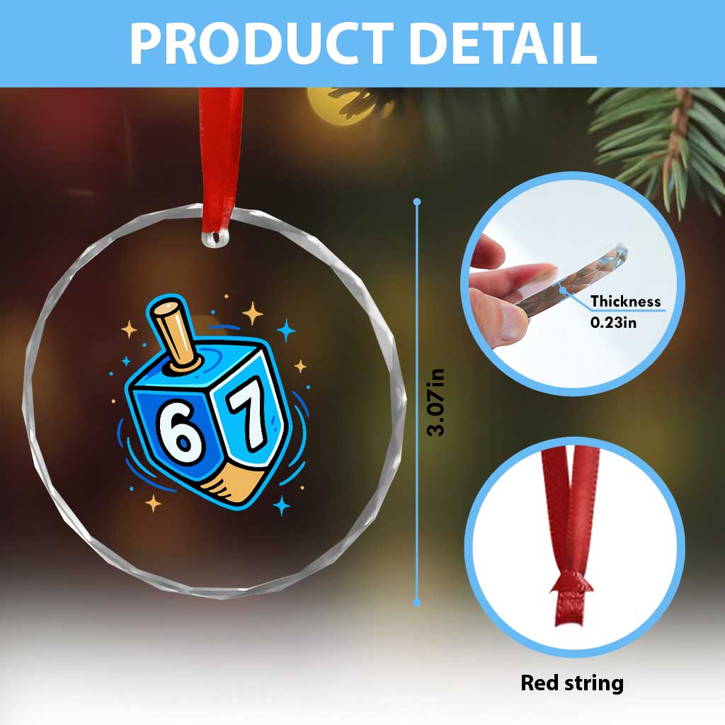 Funny 67 Hanukkah Dreidel Crystal Glass Ornament Chanukah Star Of David - Wonder Print Shop