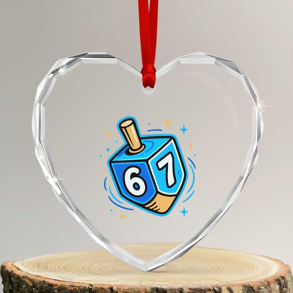 Funny 67 Hanukkah Dreidel Heart Crystal Glass Ornament Chanukah Star Of David - Wonder Print Shop