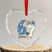 Funny 67 Hanukkah Heart Crystal Glass Ornament Chanukah Menorah Dreidel Six Seven Meme - Wonder Print Shop
