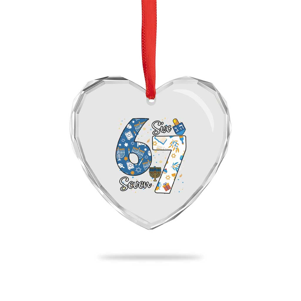 Funny 67 Hanukkah Heart Crystal Glass Ornament Chanukah Menorah Dreidel Six Seven Meme - Wonder Print Shop