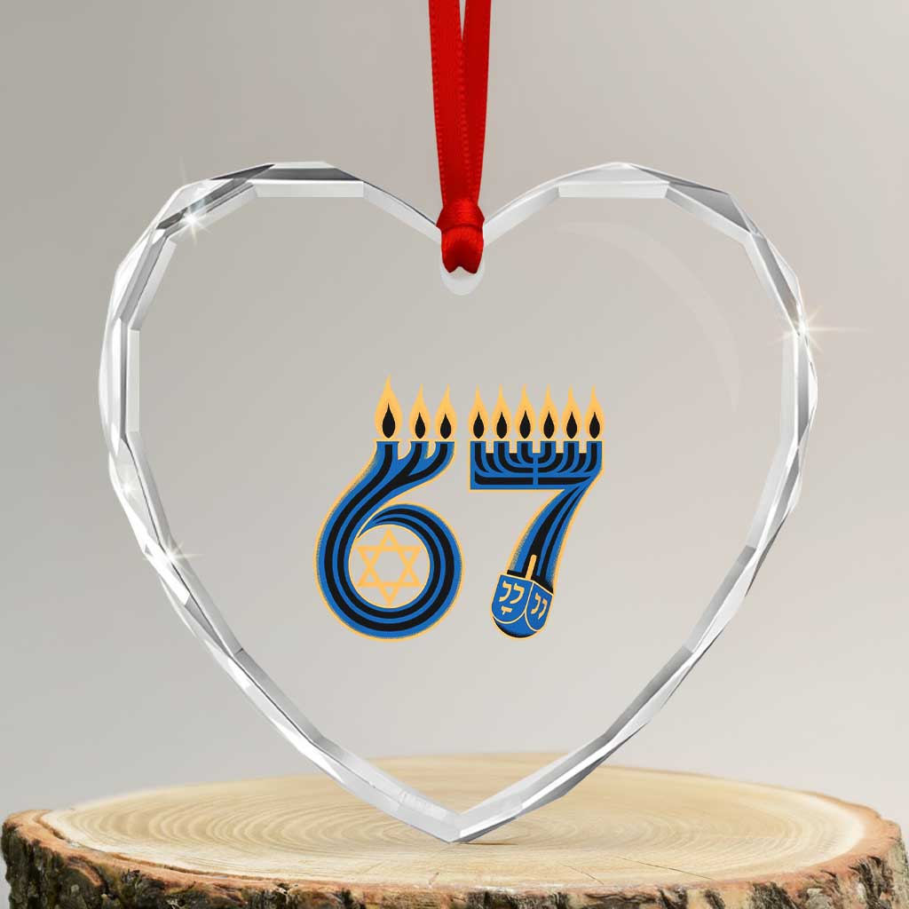 Funny 67 Hanukkah Heart Crystal Glass Ornament Chanukah Menorah Dreidel Star Of David Six Seven Meme - Wonder Print Shop