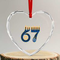 Funny 67 Hanukkah Heart Crystal Glass Ornament Chanukah Menorah Dreidel Star Of David Six Seven Meme - Wonder Print Shop