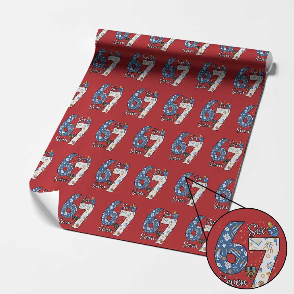 Funny 67 Hanukkah Wrapping Paper Roll Chanukah Menorah Dreidel Six Seven Meme - Wonder Print Shop