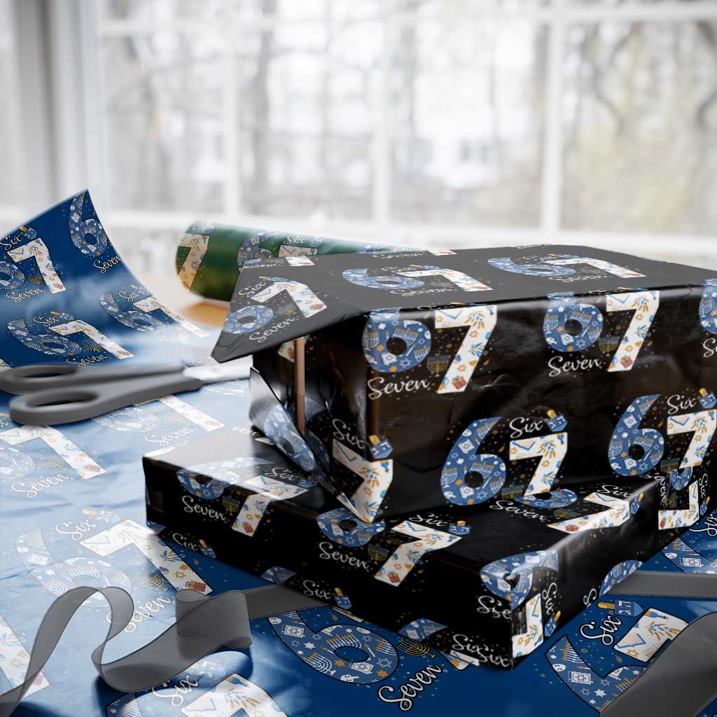 Funny 67 Hanukkah Wrapping Paper Roll Chanukah Menorah Dreidel Six Seven Meme - Wonder Print Shop
