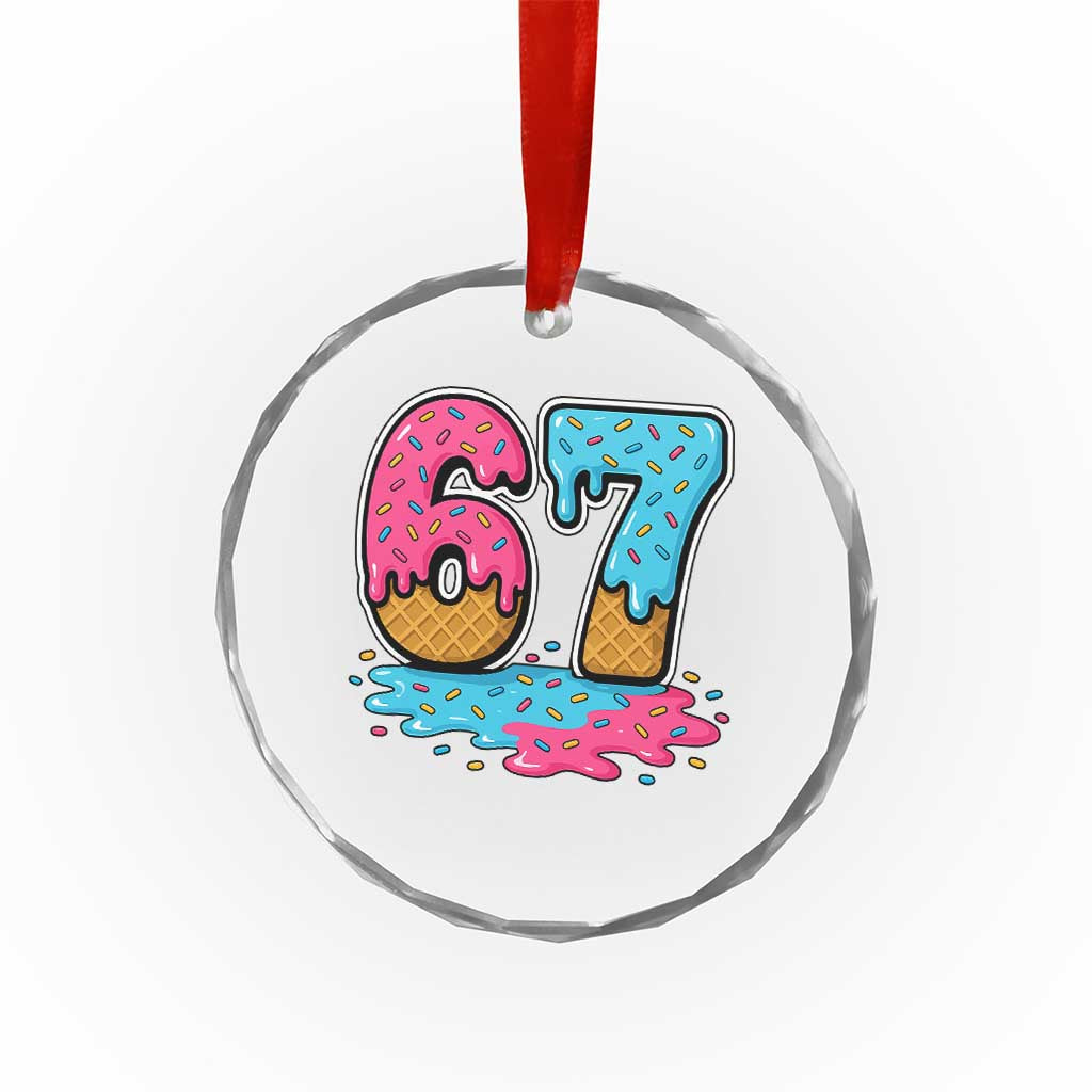 Funny 67 Ice Cream Drip Meme Six Seven Gen Alpha Slang Crystal Glass Ornament - Wonder Print Shop