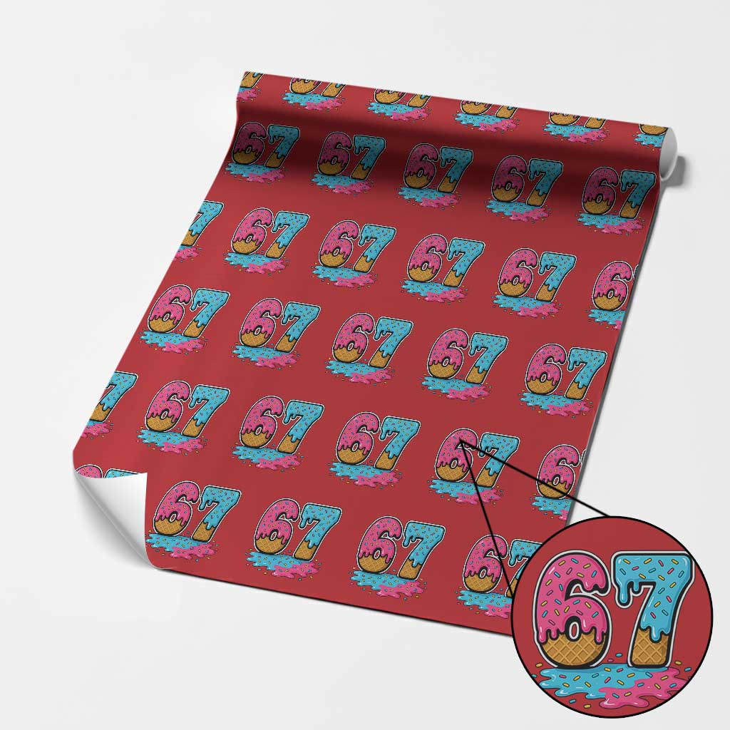 Funny 67 Ice Cream Drip Meme Six Seven Gen Alpha Slang Wrapping Paper Roll - Wonder Print Shop