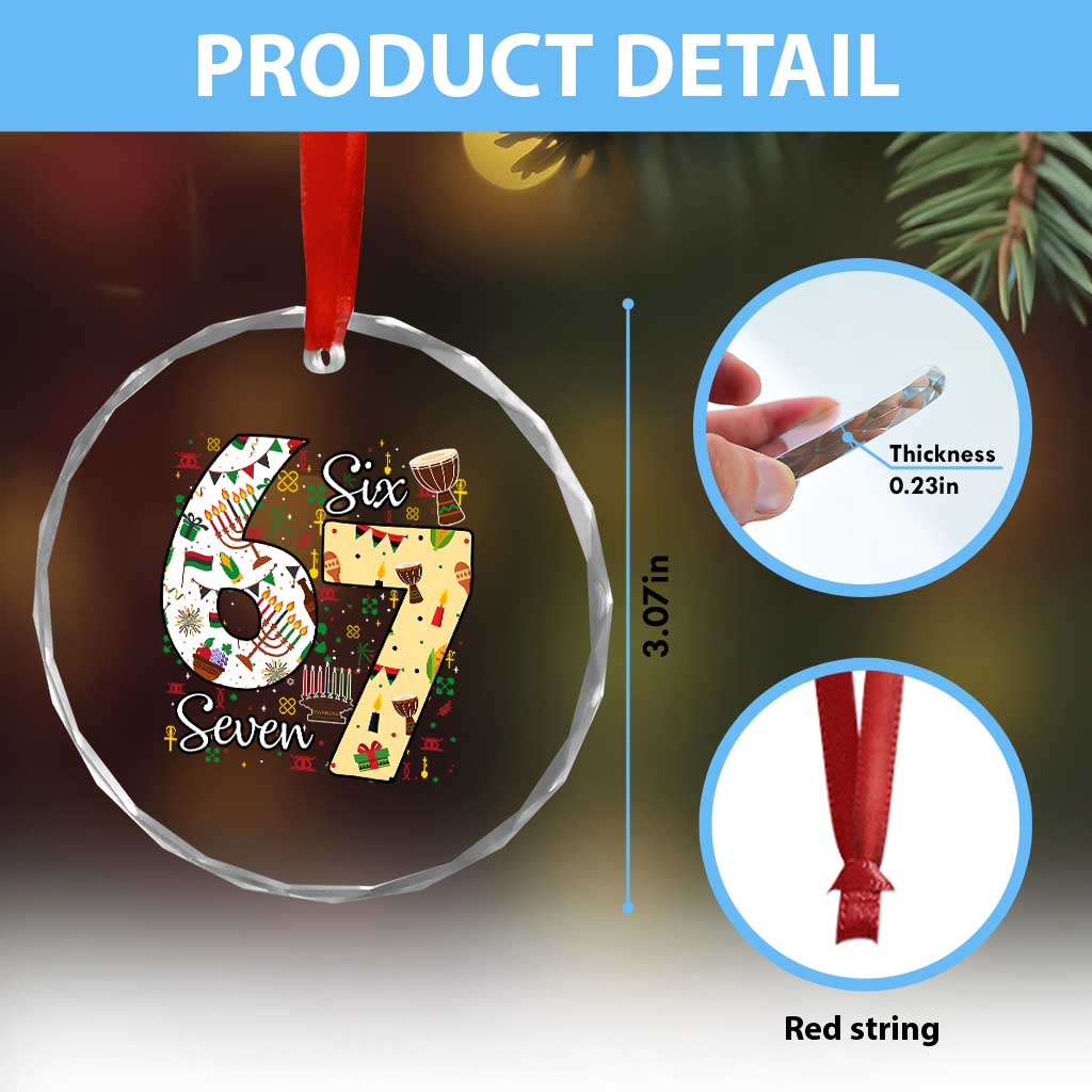 Funny 67 Kwanzaa Crystal Glass Ornament Six Seven Meme Kinara Candles African American Christmas - Wonder Print Shop