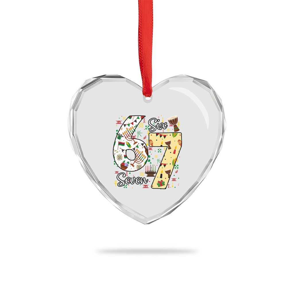 Funny 67 Kwanzaa Heart Crystal Glass Ornament Six Seven Meme Kinara Candles African American Christmas - Wonder Print Shop